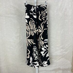Maeve Anthropologie Black & Ivory Floral The Saria Smocked Wide Leg Pants M
